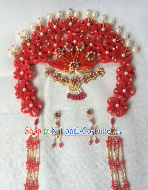 Chinese Beijing Opera Diva Red Hairpins Traditional Peking Opera Queen Hair Accessories for Women