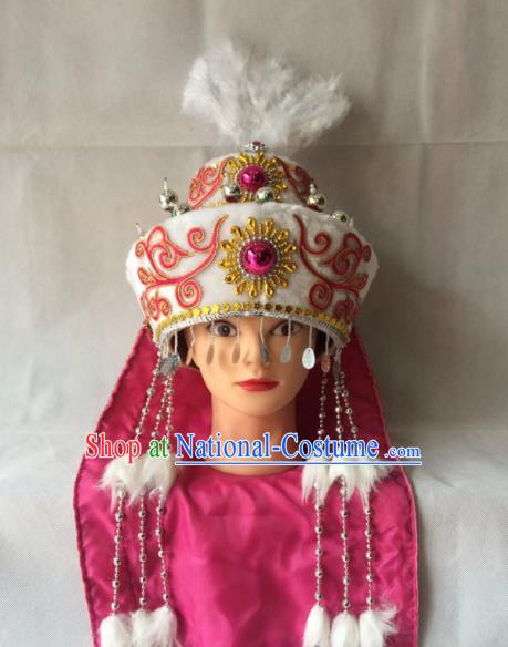 Chinese Beijing Opera Princess White Hat Traditional Peking Opera Diva Hair Accessories for Women