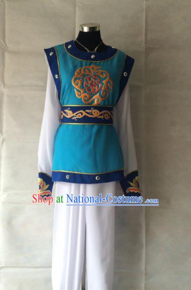 Chinese Beijing Opera Takefu Blue Clothing Traditional Peking Opera Soldier Costume for Men