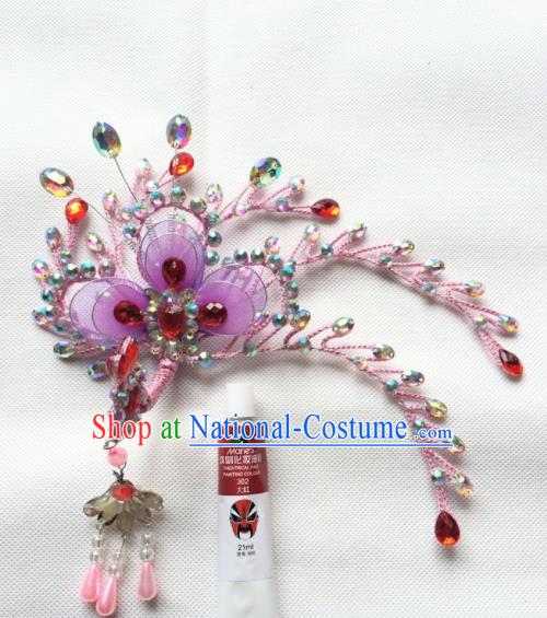 Chinese Beijing Opera Diva Pink Phoenix Hairpins Traditional Peking Opera Princess Hair Accessories for Women