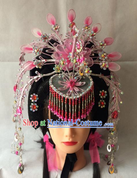 Chinese Beijing Opera Diva Pink Phoenix Coronet Hairpins Traditional Peking Opera Empress Hair Accessories for Women