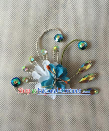 Chinese Beijing Opera Diva Blue Flower Hair Claw Hairpins Traditional Peking Opera Hair Accessories for Women