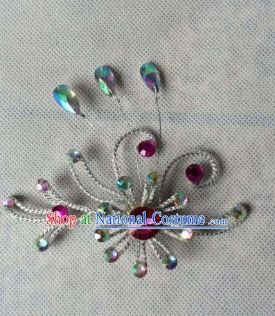 Chinese Beijing Opera Diva Rosy Crystal Hair Claw Hairpins Traditional Peking Opera Hair Accessories for Women