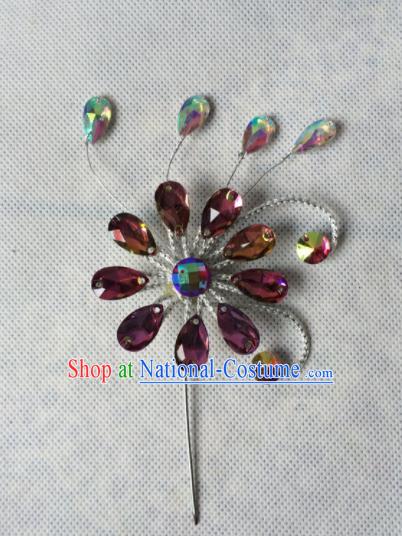 Chinese Beijing Opera Diva Purple Crystal Hairpins Traditional Peking Opera Hair Accessories for Women