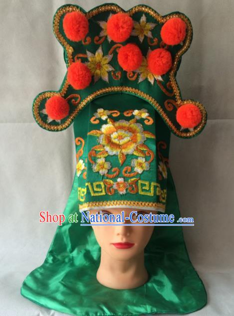 Chinese Beijing Opera Imperial Bodyguard Green Hat Traditional Peking Opera Takefu Headwear for Men