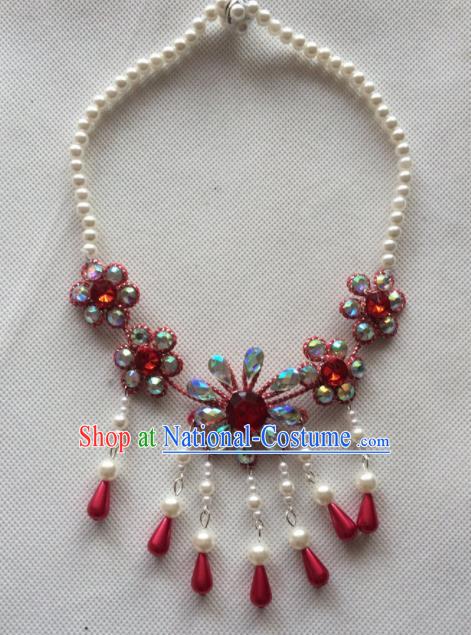 Chinese Beijing Opera Princess Red Flowers Necklace Traditional Peking Opera Diva Necklet Accessories for Women