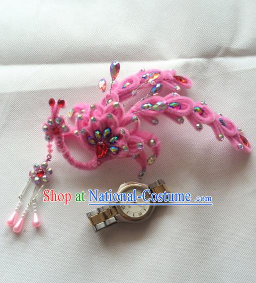 Chinese Beijing Opera Princess Pink Velvet Phoenix Hairpins Traditional Peking Opera Diva Hair Accessories for Women