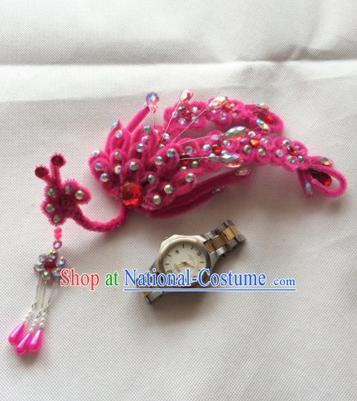 Chinese Beijing Opera Princess Rosy Velvet Phoenix Hairpins Traditional Peking Opera Diva Hair Accessories for Women