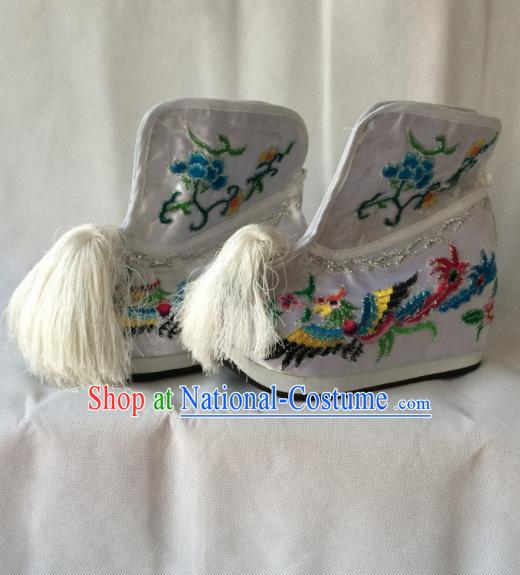 Chinese Beijing Opera Princess White Boots Traditional Peking Opera Diva Embroidered Shoes for Women