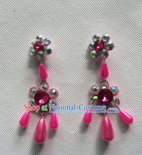 Chinese Beijing Opera Princess Rosy Earrings Traditional Peking Opera Diva Jewelry Accessories for Women