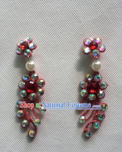 Chinese Beijing Opera Princess Red Earrings Traditional Peking Opera Diva Jewelry Accessories for Women