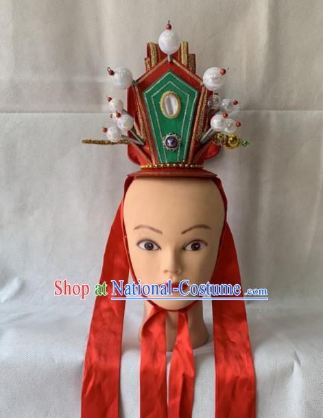 Chinese Beijing Opera Niche Red Hair Crown Traditional Peking Opera Prince Headwear for Men