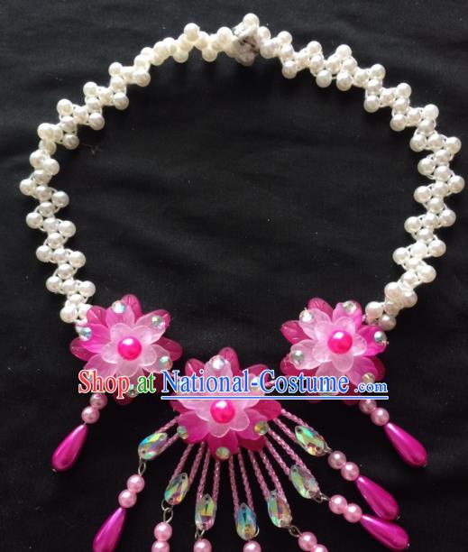 Chinese Beijing Opera Diva Rosy Flowers Necklace Traditional Peking Opera Princess Necklet Accessories for Women