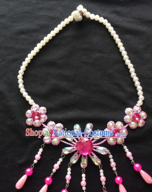 Chinese Beijing Opera Diva Pink Flowers Necklace Traditional Peking Opera Princess Necklet Accessories for Women