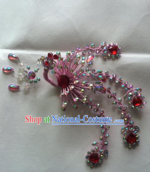 Chinese Beijing Opera Princess Pink Phoenix Hairpins Traditional Peking Opera Diva Hair Accessories for Women