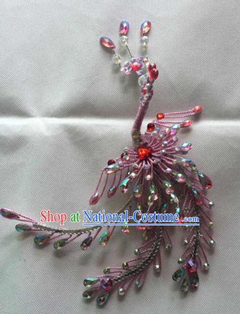 Chinese Beijing Opera Nobility Lady Pink Phoenix Hairpins Traditional Peking Opera Diva Hair Accessories for Women