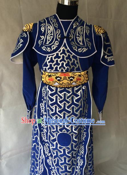 Chinese Beijing Opera Takefu Blue Clothing Traditional Peking Opera Soldier Costume for Men