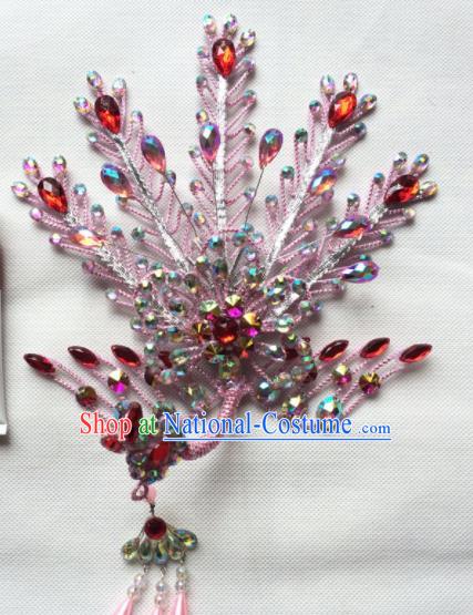 Chinese Beijing Opera Diva Pink Phoenix Hairpins Traditional Peking Opera Hair Accessories for Women