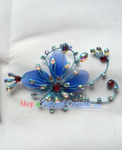 Chinese Beijing Opera Diva Blue Hair Claw Hairpins Traditional Peking Opera Hair Accessories for Women