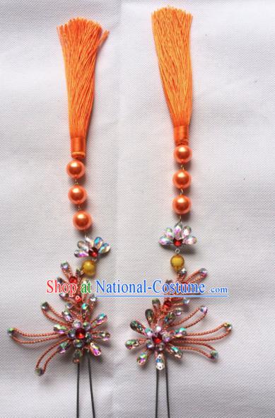 Chinese Beijing Opera Diva Orange Tassel Hairpins Traditional Peking Opera Hair Accessories for Women