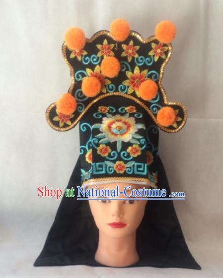 Chinese Beijing Opera Soldier Black Hat Traditional Peking Opera Takefu Headwear for Men