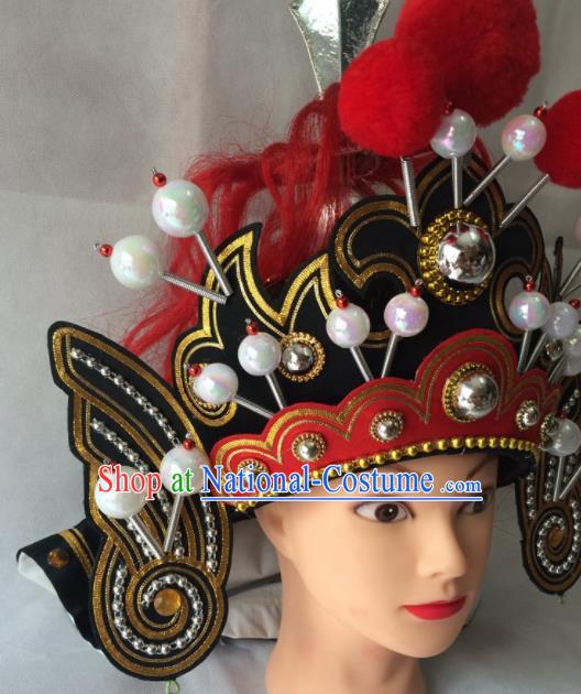 Chinese Beijing Opera General Helmet Hat Traditional Peking Opera Takefu Headwear for Men