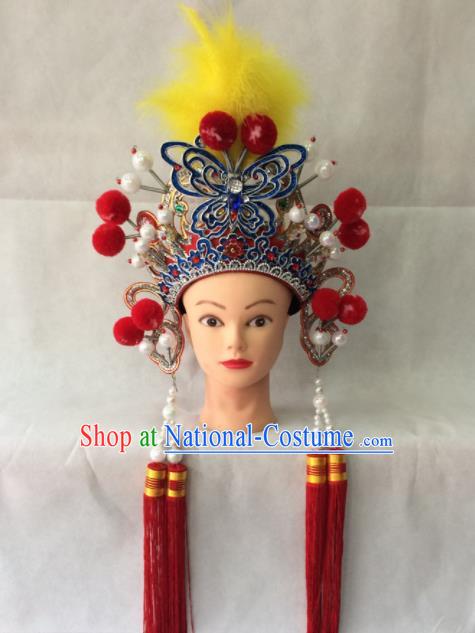 Chinese Beijing Opera Blues Hat Traditional Peking Opera Diva Female Swordsman Hair Accessories for Women