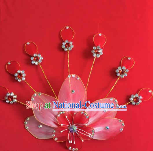 Chinese Beijing Opera Actress Red Hairpins Traditional Peking Opera Princess Hair Accessories for Women