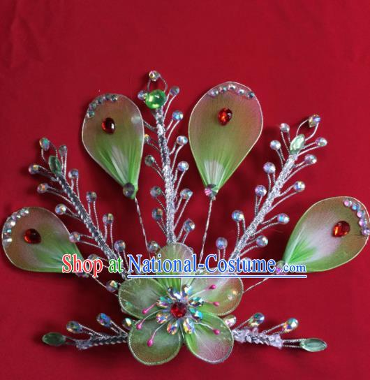 Chinese Beijing Opera Actress Green Hairpins Traditional Peking Opera Princess Hair Accessories for Women