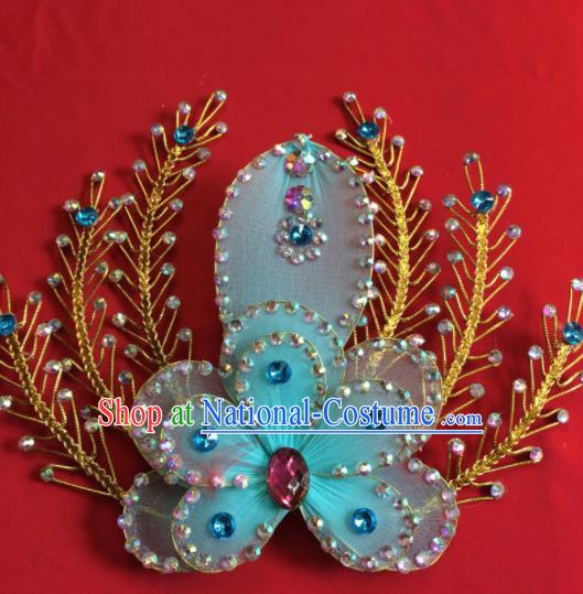 Chinese Beijing Opera Actress Blue Flower Hairpins Traditional Peking Opera Princess Hair Accessories for Women