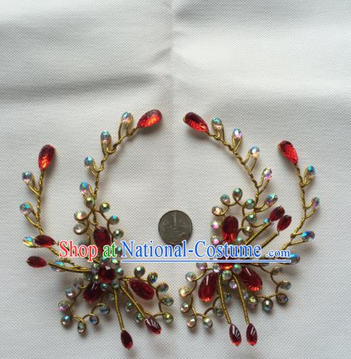 Chinese Beijing Opera Actress Red Crystal Hair Claw Traditional Peking Opera Princess Hair Accessories for Women