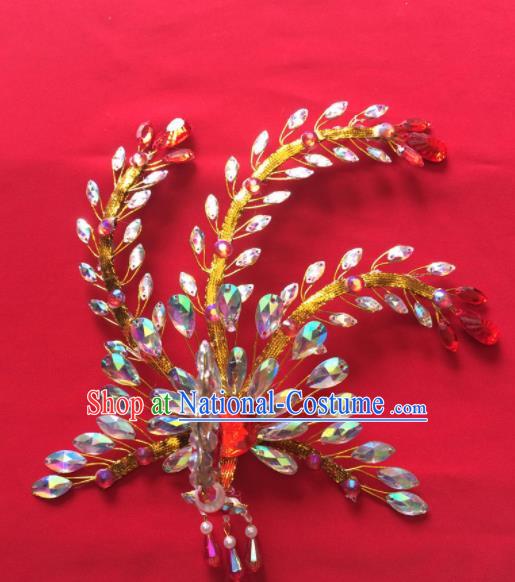 Chinese Ancient Princess Golden Phoenix Hairpin Traditional Peking Opera Actress Hair Accessories for Women