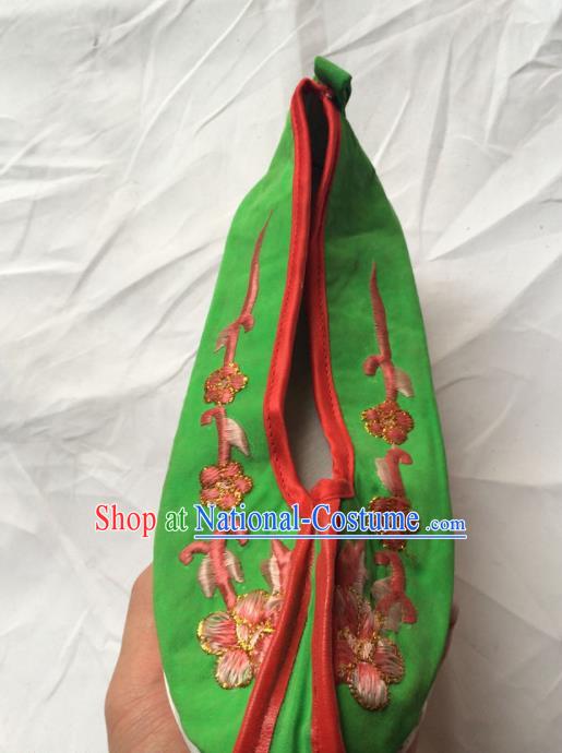 Chinese Beijing Opera Princess Green Shoes Traditional Peking Opera Diva Embroidered Shoes for Women