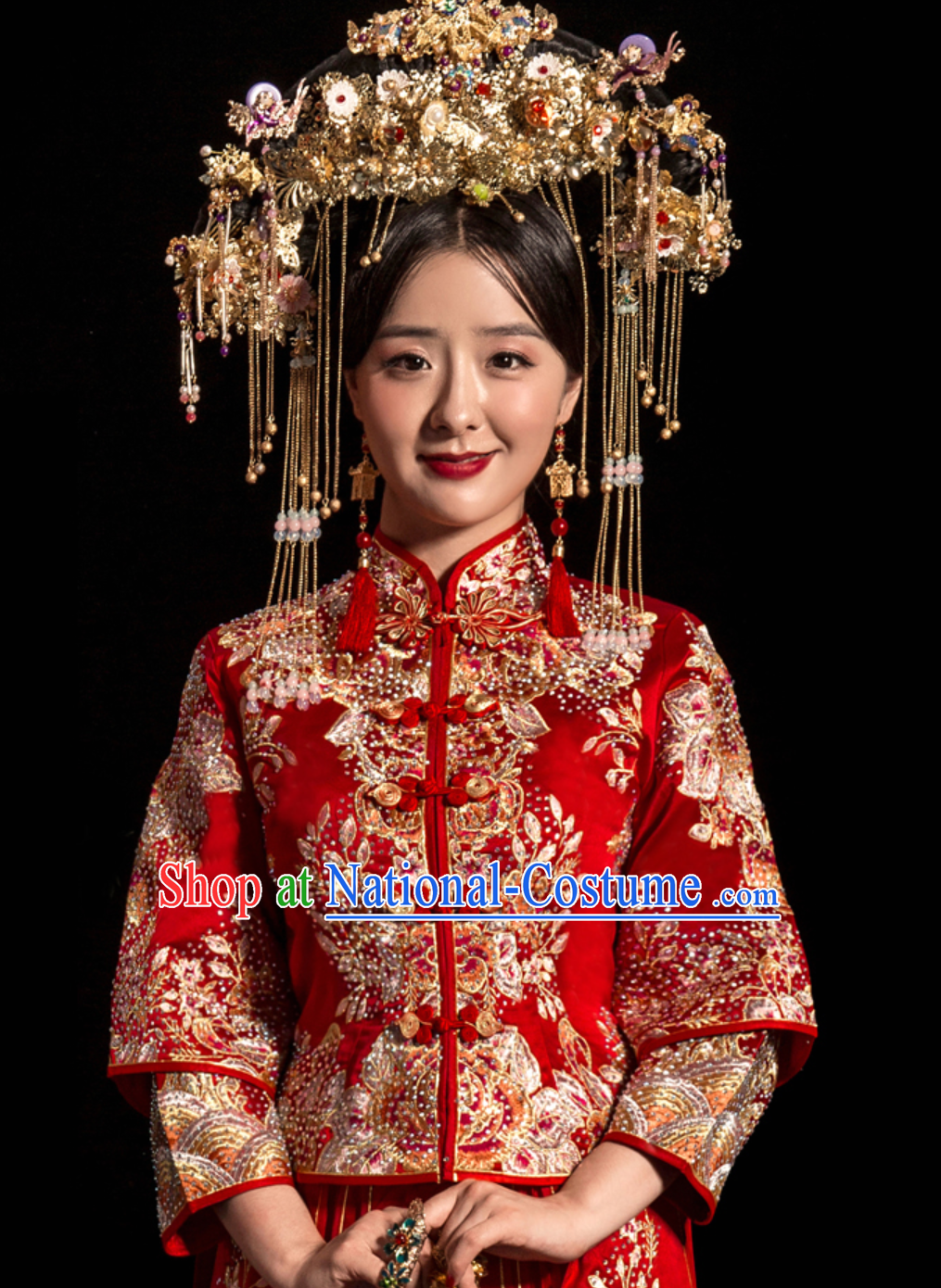 Top Chinese Most Romantic Red Princess Wedding Dress Beautiful Garment