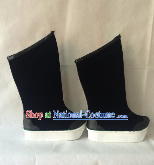 Chinese Beijing Opera Black Boots Traditional Peking Opera Takefu Shoes for Men