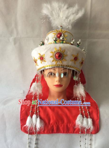 Chinese Beijing Opera Princess Han Xiang White Hat Traditional Peking Opera Diva Hair Accessories for Women