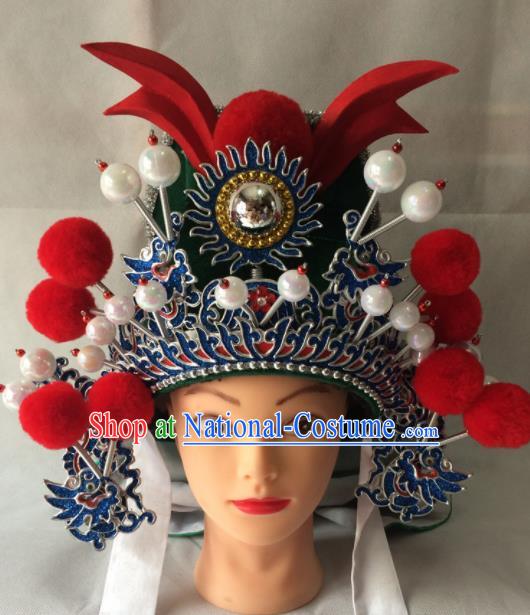 Chinese Beijing Opera General Green Hat Traditional Peking Opera Takefu Headwear for Men