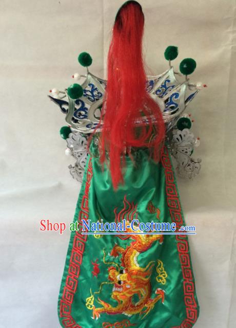 Chinese Beijing Opera General Green Helmet Traditional Peking Opera Takefu Hat Headwear for Men