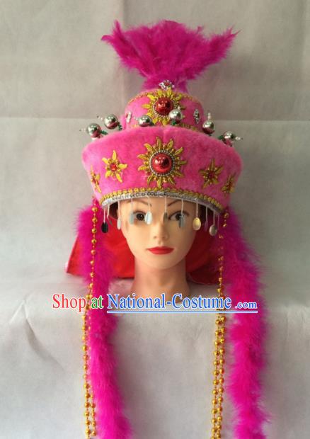 Chinese Beijing Opera Princess Pink Hat Traditional Peking Opera Diva Hair Accessories for Women