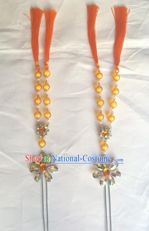 Chinese Beijing Opera Diva Orange Beads Tassel Hairpins Traditional Peking Opera Hair Accessories for Women