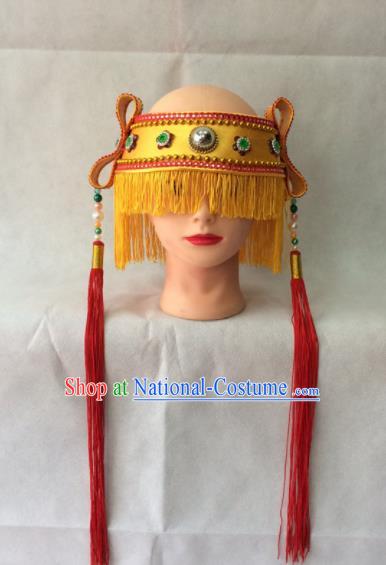 Chinese Beijing Opera Livehand Tassel Hat Traditional Peking Opera Headwear for Men