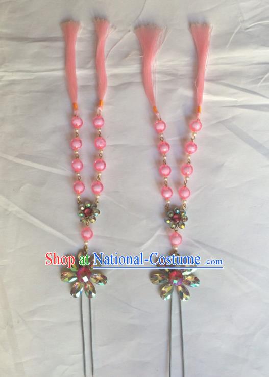 Chinese Beijing Opera Diva Pink Beads Tassel Hairpins Traditional Peking Opera Hair Accessories for Women