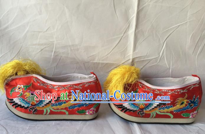 Chinese Beijing Opera Princess Red Shoes Traditional Peking Opera Diva Embroidered Shoes for Women