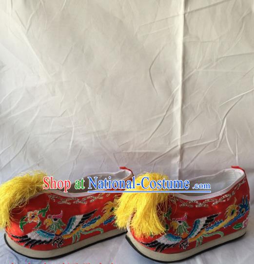 Chinese Beijing Opera Princess Red Shoes Traditional Peking Opera Diva Embroidered Shoes for Women