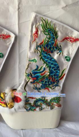 Chinese Beijing Opera Emperor White Boots Traditional Peking Opera Takefu Embroidered Shoes for Men