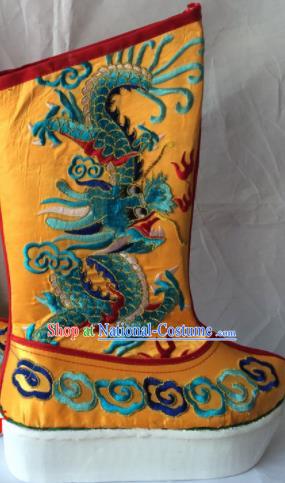 Chinese Beijing Opera Emperor Yellow Boots Traditional Peking Opera Takefu Embroidered Shoes for Men