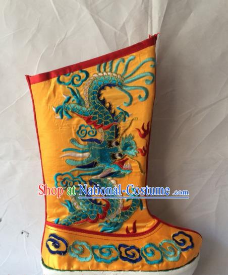 Chinese Beijing Opera Emperor Yellow Boots Traditional Peking Opera Takefu Embroidered Shoes for Men