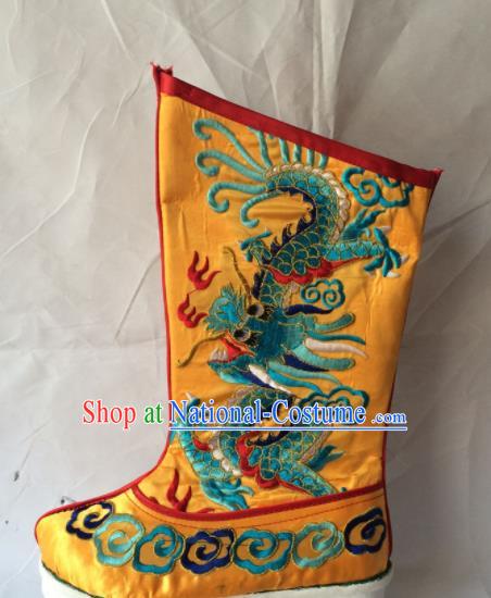 Chinese Beijing Opera Emperor Yellow Boots Traditional Peking Opera Takefu Embroidered Shoes for Men