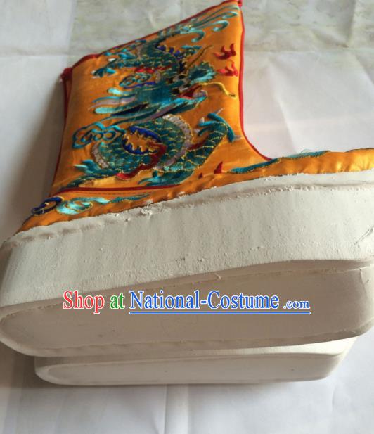 Chinese Beijing Opera Emperor Yellow Boots Traditional Peking Opera Takefu Embroidered Shoes for Men