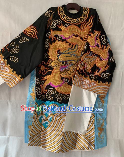 Chinese Beijing Opera Emperor Black Embroidered Robe Traditional Peking Opera General Costume for Men